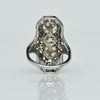 Filigree Art Deco Fancy Light Yellow Diamond 18K White Gold Shield Ring