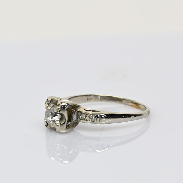 Old European Diamond Retro Engagement Ring 14K White Gold