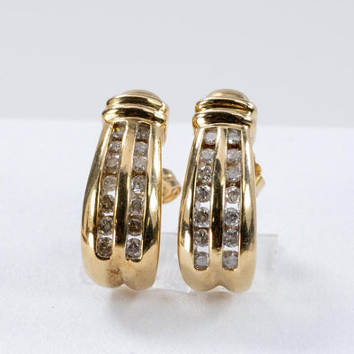 10K Yellow Gold J Hoop Diamond Earrings