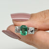 Circa 1920's Art Deco Platinum GIA Certified F1 Natural Zambian Emerald&Diamond