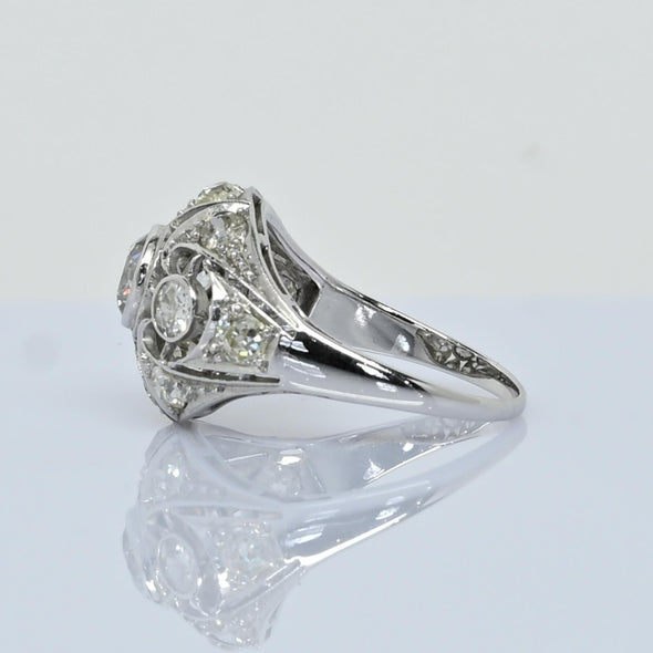 Art Deco 2.55cttw Old Cut Diamond Geometric Open Work Dome Style Platinum Ring