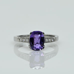 No Heat Madagascar Purple Sapphire Platinum Ring with Diamond Accents