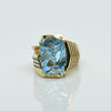 Bold Vintage Fantasy Cut Aquamarine 18K Gold Cocktail Ring w Diamonds