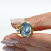 Bold Vintage Fantasy Cut Aquamarine 18K Gold Cocktail Ring w Diamonds