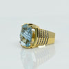 Bold Vintage Fantasy Cut Aquamarine 18K Gold Cocktail Ring w Diamonds