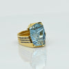 Bold Vintage Fantasy Cut Aquamarine 18K Gold Cocktail Ring w Diamonds