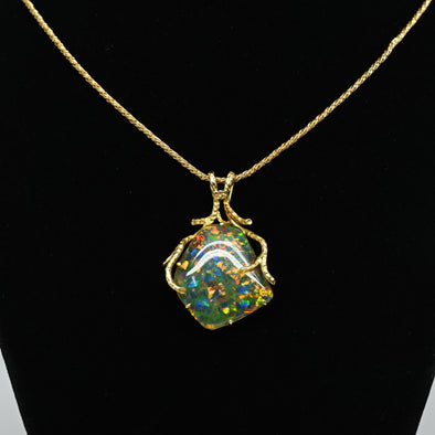 Vintage Opal Doublet Free Form 18K Yellow Gold Pendant Necklace