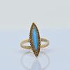 Vintage 14K Yellow Gold Navette Shaped Turquoise Marquise and Halo Seed Pearl