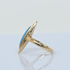 Vintage 14K Yellow Gold Navette Shaped Turquoise Marquise and Halo Seed Pearl