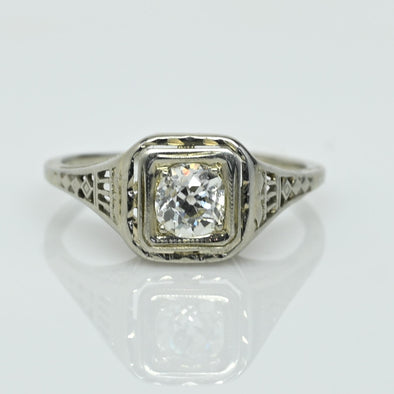 Antique Art Deco 0.45ct Old Mine Cut Diamond Engagement Ring 14k