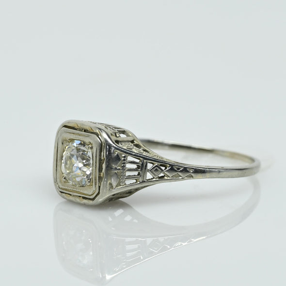 Antique Art Deco 0.45ct Old Mine Cut Diamond Engagement Ring 14k