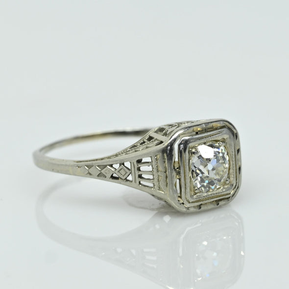 Antique Art Deco 0.45ct Old Mine Cut Diamond Engagement Ring 14k