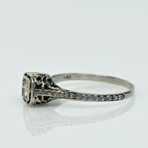 Art Deco Filigree 1/4ct OId European Cut Diamond 18k White Gold Engagement Ring