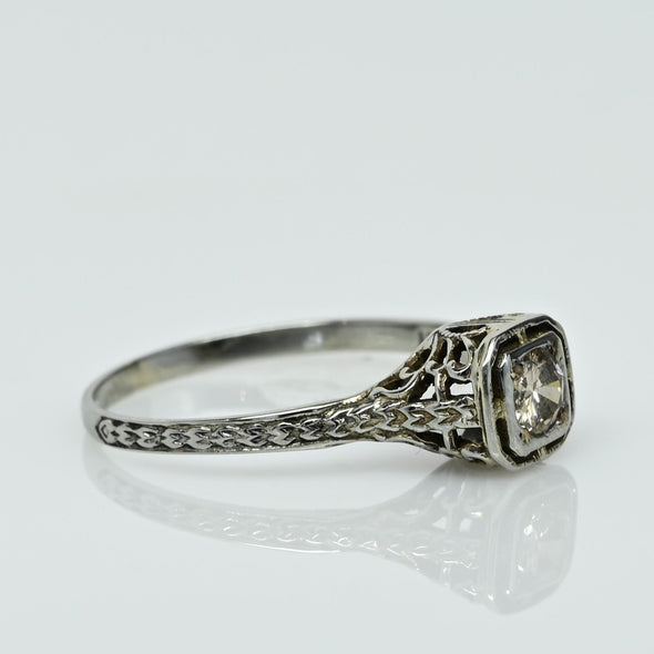 Art Deco Filigree 1/4ct OId European Cut Diamond 18k White Gold Engagement Ring