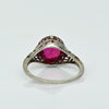 Art Deco 14K White Gold Filigree Open Work Red Gem Solitaire