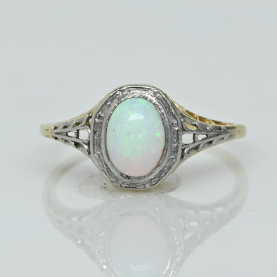 Opal Filigree Ring 14K Yellow Gold With Platinum Top