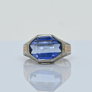 Antique Art Deco Synthetic Spinel Ring with Ccrollwork