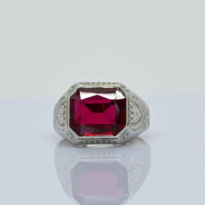 Ostby Barton Art Deco Synthetic Ruby 10K White Gold Ring