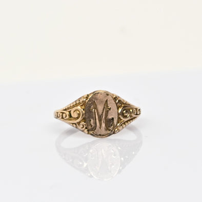 Vintage Yellow Gold "M" Signet Ring