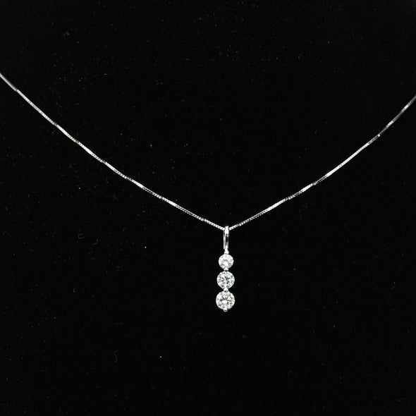 Timeless Three-Stone Diamond Necklace in White Gold