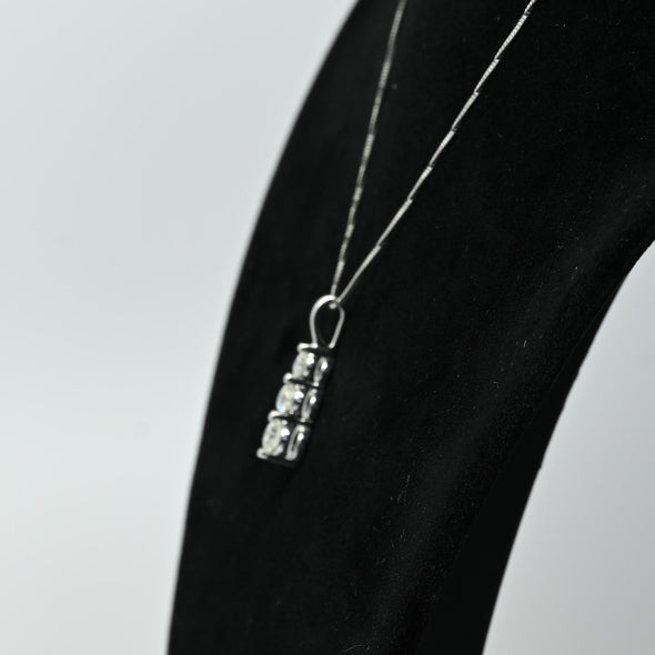 Timeless Three-Stone Diamond Necklace in White Gold