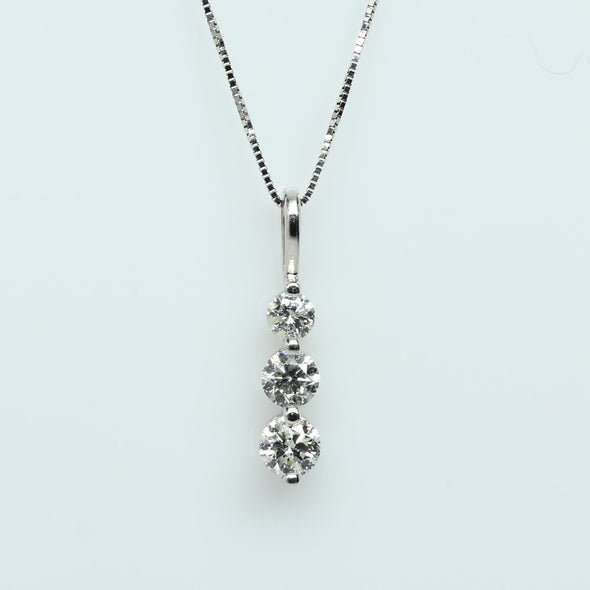 Timeless Three-Stone Diamond Necklace in White Gold