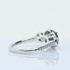 Blue Sapphire and Diamond Three Stone Halo 14k White Gold Ring