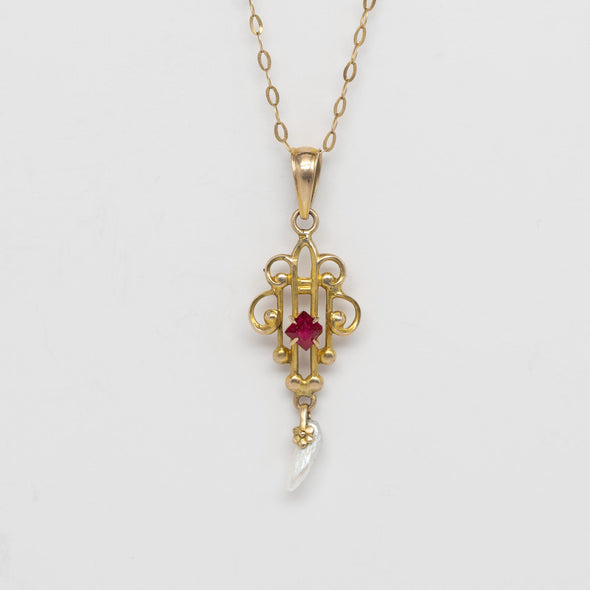 Ostby Barton Ruby Pearl Lavalier Pendant Necklace