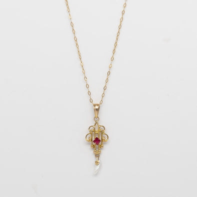 Ostby Barton Ruby Pearl Lavalier Pendant Necklace