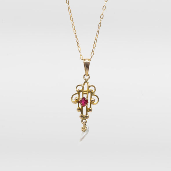 Ostby Barton Ruby Pearl Lavalier Pendant Necklace