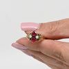 Victorian 14K Gold Ring with Princess-Cut Synthetic Rubies & Opal Accents