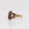 Victorian 14K Gold Ring with Princess-Cut Synthetic Rubies & Opal Accents