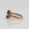 Victorian 14K Gold Ring with Princess-Cut Synthetic Rubies & Opal Accents