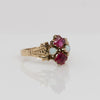 Victorian 14K Gold Ring with Princess-Cut Synthetic Rubies & Opal Accents