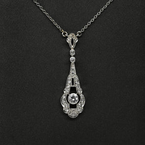 Art Deco Style Diamond Drop Pendant 18k White Gold Necklace