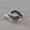 Tri Color White, Blue, Brown Diamond Bypass 14k White Gold Ring