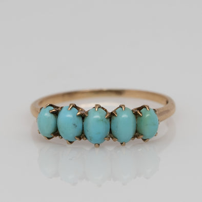 Victorian Turquoise 5 Stone Yellow Gold Ring