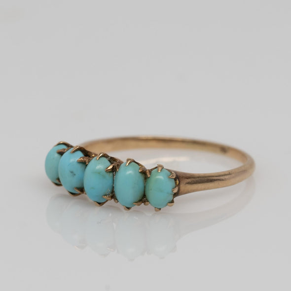 Victorian Turquoise 5 Stone Yellow Gold Ring