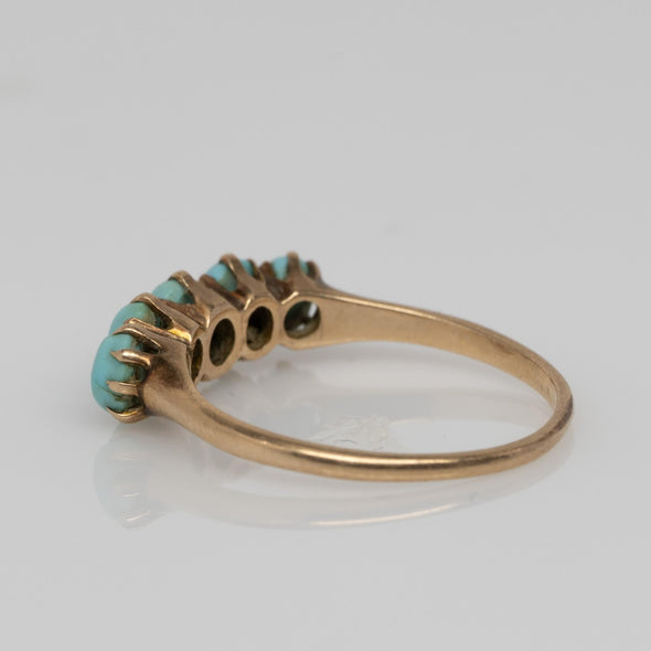 Victorian Turquoise 5 Stone Yellow Gold Ring