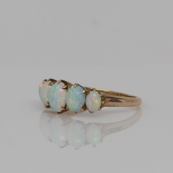 Victorian Turquoise 5 Stone Ring with Talon Prongs in Yellow Gold