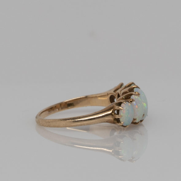 Victorian Turquoise 5 Stone Ring with Talon Prongs in Yellow Gold