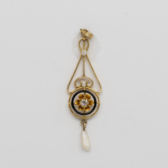 Victorian Diamond & Enamel Lavalier Pendant