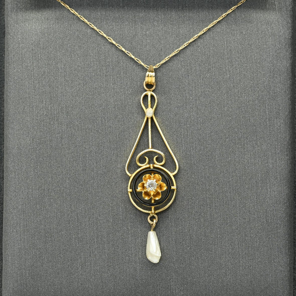 Victorian Diamond & Enamel Lavalier Pendant