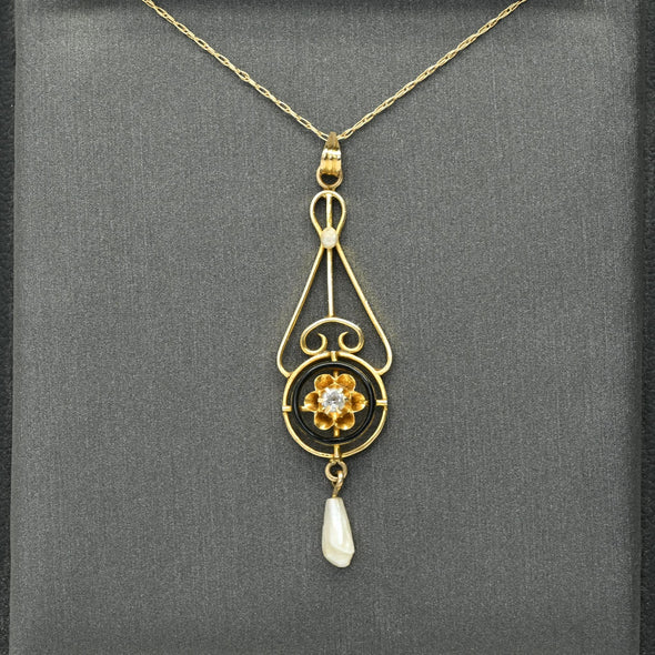 Victorian Diamond & Enamel Lavalier Pendant