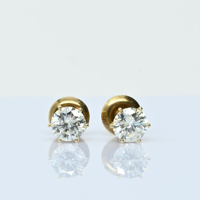 2.60ctw Natural Diamond Round Brilliant VS 14k Gold Screw Back Stud Earrings