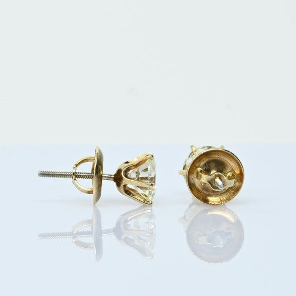 2.60ctw Natural Diamond Round Brilliant VS 14k Gold Screw Back Stud Earrings