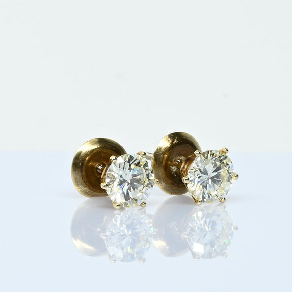 2.60ctw Natural Diamond Round Brilliant VS 14k Gold Screw Back Stud Earrings
