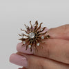 Art Deco Sun Design Convertible Pin with Old Cut Diamonds 14K
