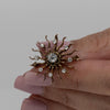 Art Deco Sun Design Convertible Pin with Old Cut Diamonds 14K