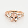 Morganite Oval Diamond Halo 14K Rose Gold Split Shank Ring